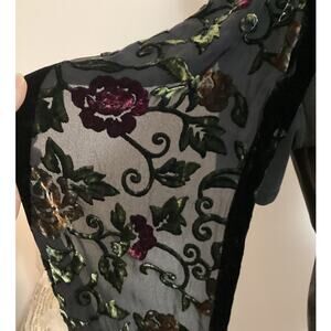 Adrienne Vittadini Scarf Velour Burnout Sheer Silk Blend Rose Floral Designer